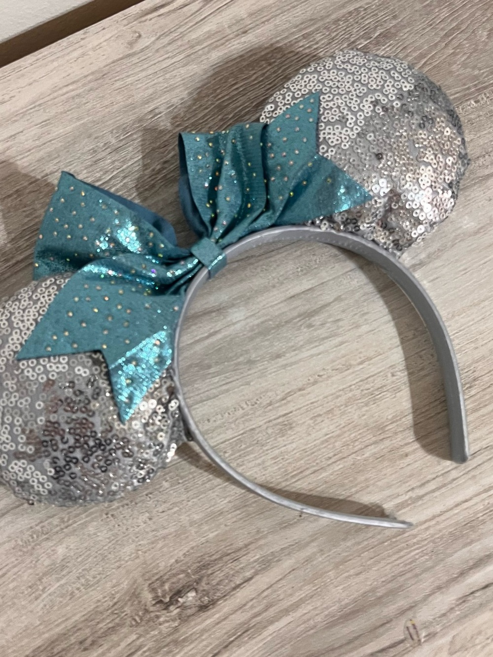Disney Sequin Minnie Ears Headband in Light Blue and silver
